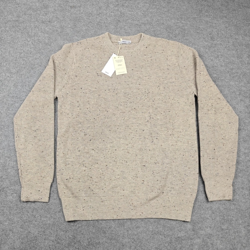 MNG Sweater Mens Large Beige Crewneck Viscose Wool Waffle Knit Pullover